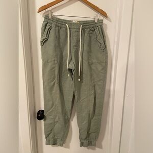 C&C California linen blend drawstring green jogger pants size M